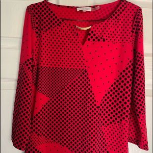 Calvin Klein Red w/black polka dots blouse size XS